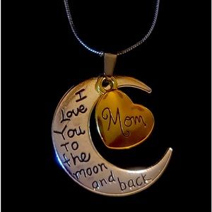 I love you to the moon and back heart silver charm with gold mom heart charm.